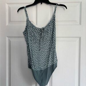 Abercrombie & Fitch Spotted Polka Dot Scoop Neck Bodysuit - Blue/White